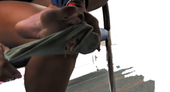 Ebony Barefoot out of Sneakers with Holey Ped Socks