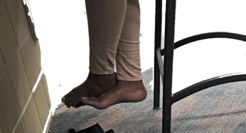 Ebony Barefoot out of Office Flats