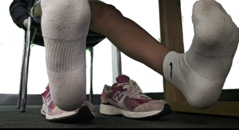 Ebony White Nike Socks out of Pink New Balances