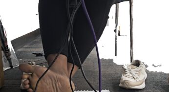 Ebony Barefeet on Paper Towel out of Sneakers