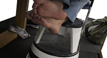 Indian Soles on Stool out of Sneakers and Socks